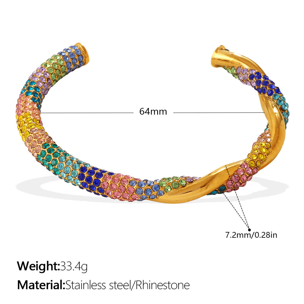 Simple Series Daily Circle Stainless Steel Waterproof Gold Color Rhinestone Artificial Pearl Women's Bangles