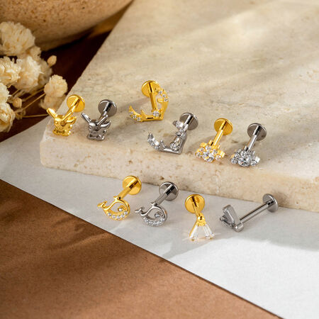 Orecchini da piercing da donna di lusso, semplici e irregolari, in lega di titanio color oro con zirconi. 2
