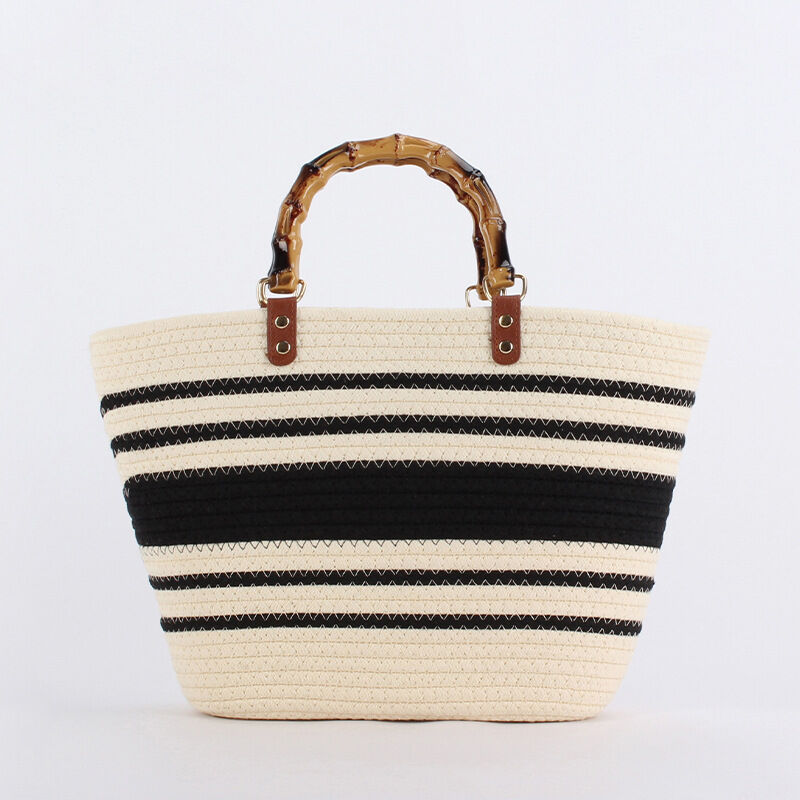 Vacation Style Woven Stripe Braided Rope Women's Tote Bag