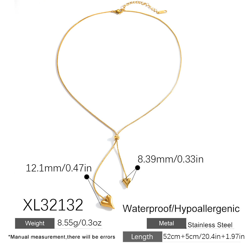 Simple Heart Stainless Steel Waterproof Gold Color Women's Necklaces Sets