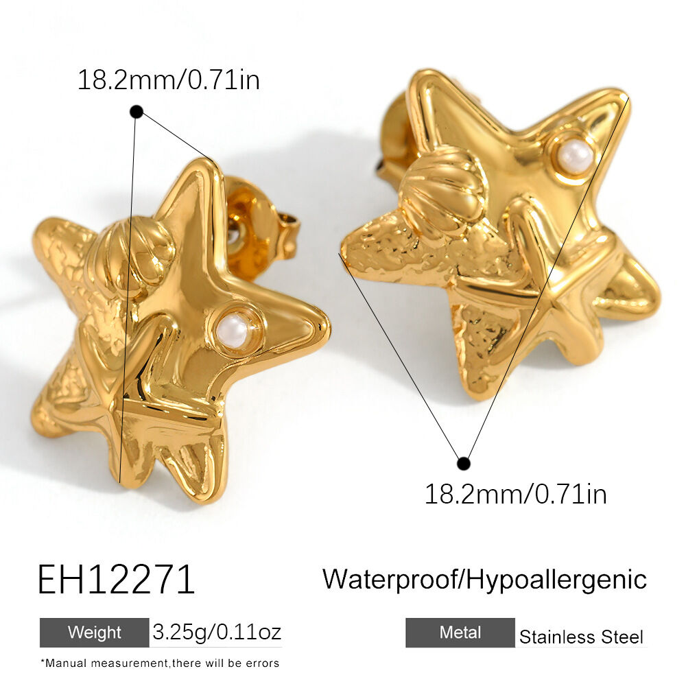 Simple Series Elegant Starfish Stainless Steel Waterproof Gold Color Women's Stud Earrings