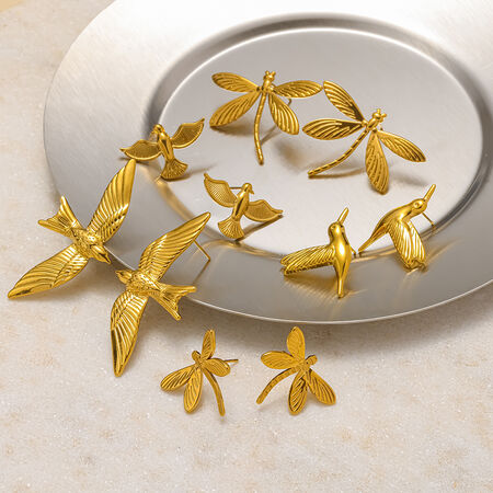 Ohrstecker fĂĽr Damen in Vogelform, aus wasserdichtem Edelstahl, goldfarben