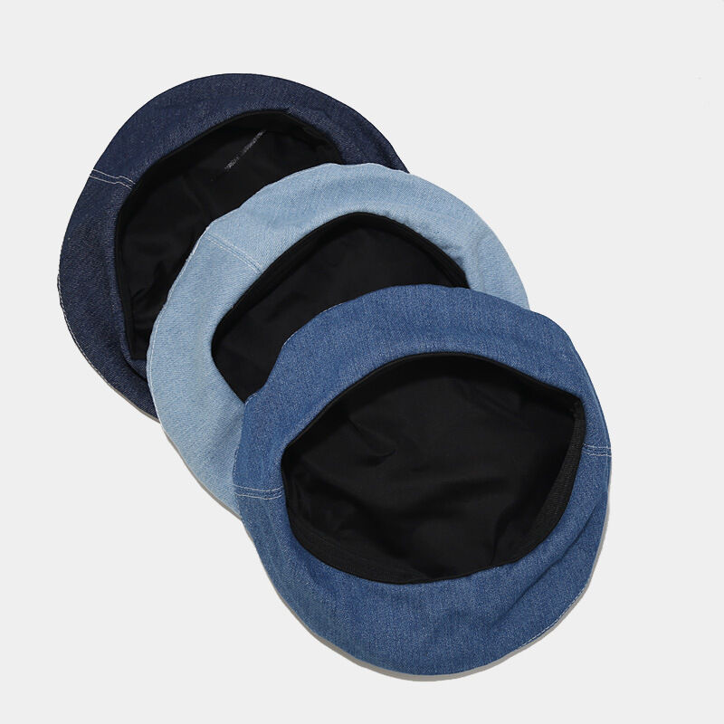 Simple Solid Color Denim Fabric Women's Berets h5Picture4