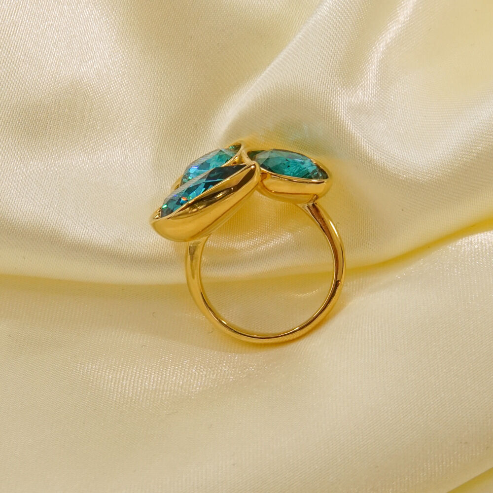 Luxurious Droplet Geometric Shape Stainless Steel Waterproof Gold Color Zircon Women's Gemstone Rings h5Picture4