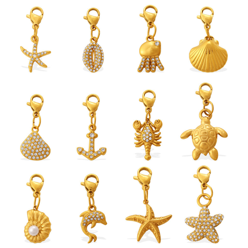 Oceanic Stainless Steel Waterproof Gold Color Rhinestone DIY Pendants h5Picture4