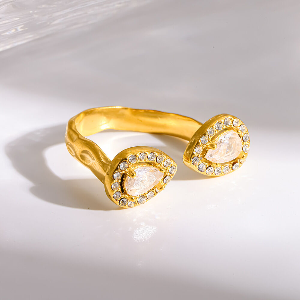 Bagues élégantes en acier inoxydable doré avec zircon, collection Luxueuse Series Elegant Drople Image3