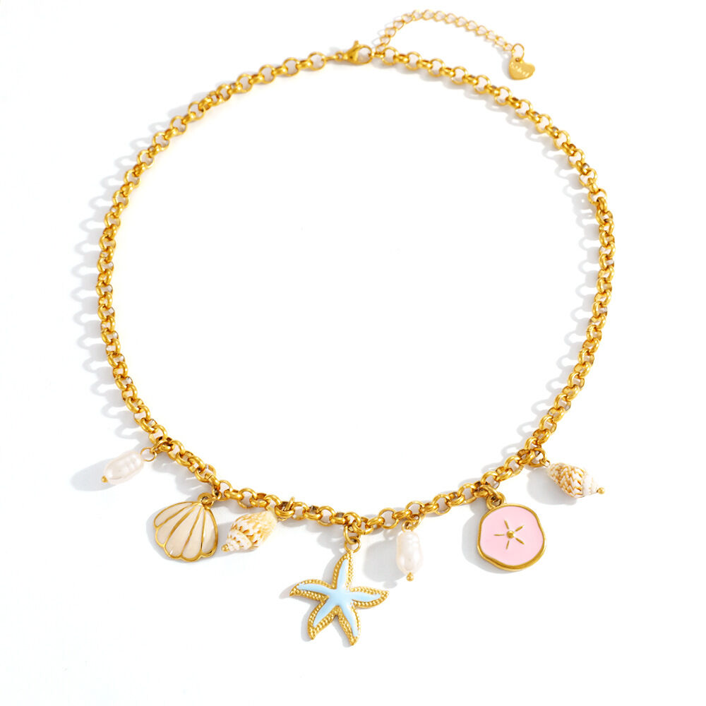 Vacation Turtle Shell Starfish Stainless Steel Waterproof Gold Color Women's Basic Necklaces Picture5