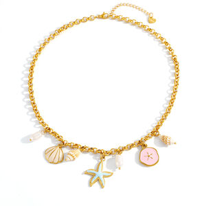Vacation Turtle Shell Starfish Stainless Steel Waterproof Gold Color Women's Basic Necklaces h5 Picture5