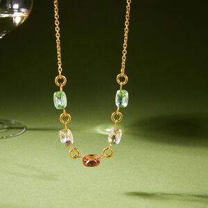 Simple Rectangle Stainless Steel Waterproof Gold Color Rhinestone Women's Beaded Necklaces h5 Picture4