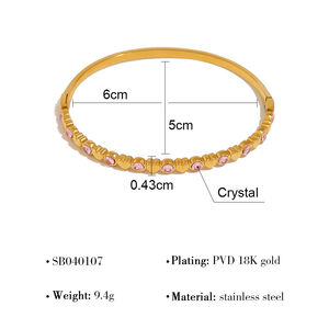 Heart & Star Stainless Steel Gold Color Crystal Women's Bangles h5