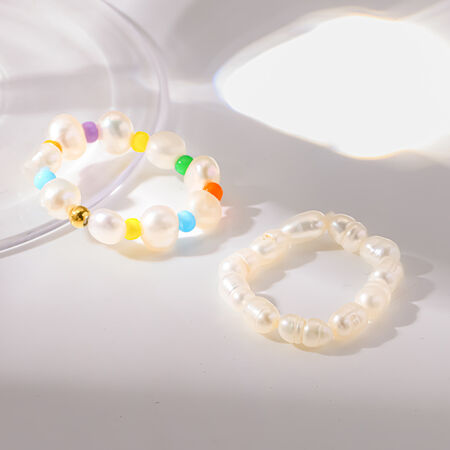 Bagues perlées couleur or, perles artificielles, collection Simple Series Daily Beads