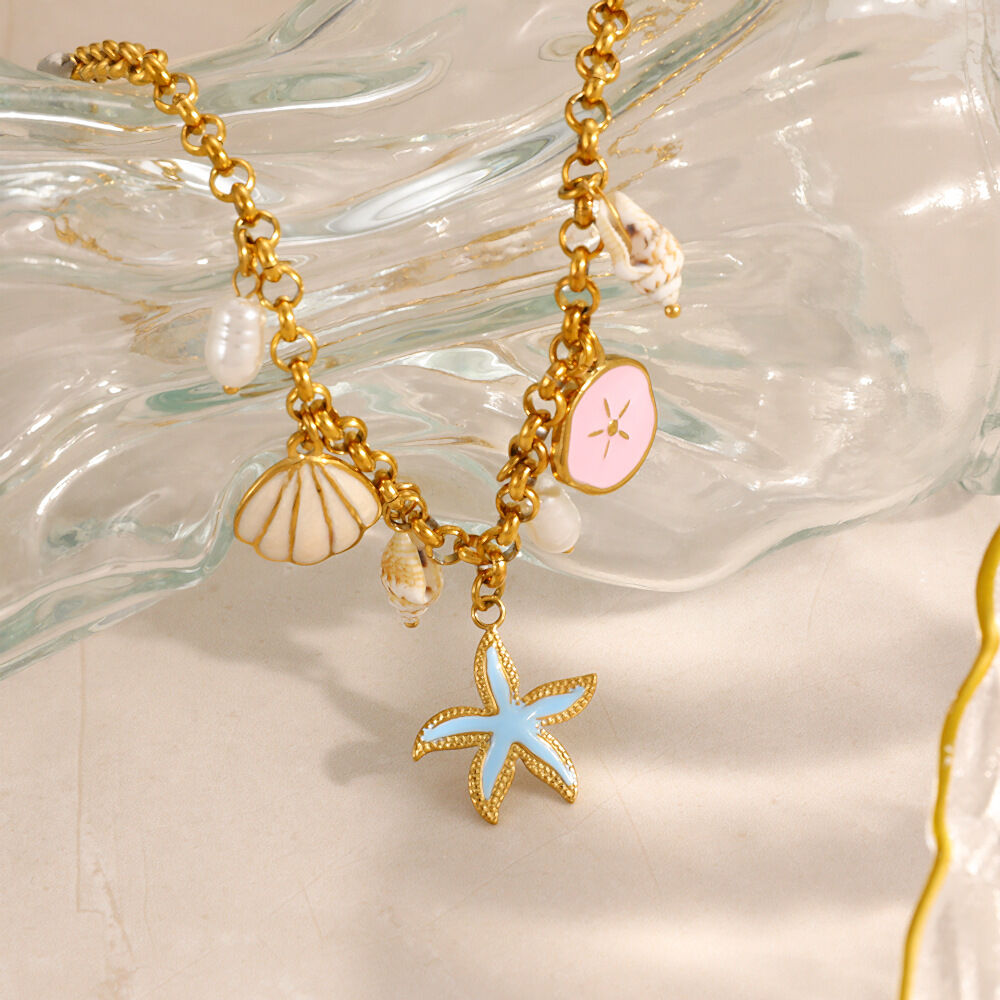 Vacation Turtle Shell Starfish Stainless Steel Waterproof Gold Color Women's Basic Necklaces Picture3
