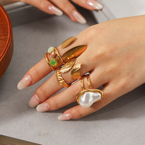 Daily Irregular Shape Shell Stainless Steel Waterproof Gold Color Statement Rings h5 Picture3