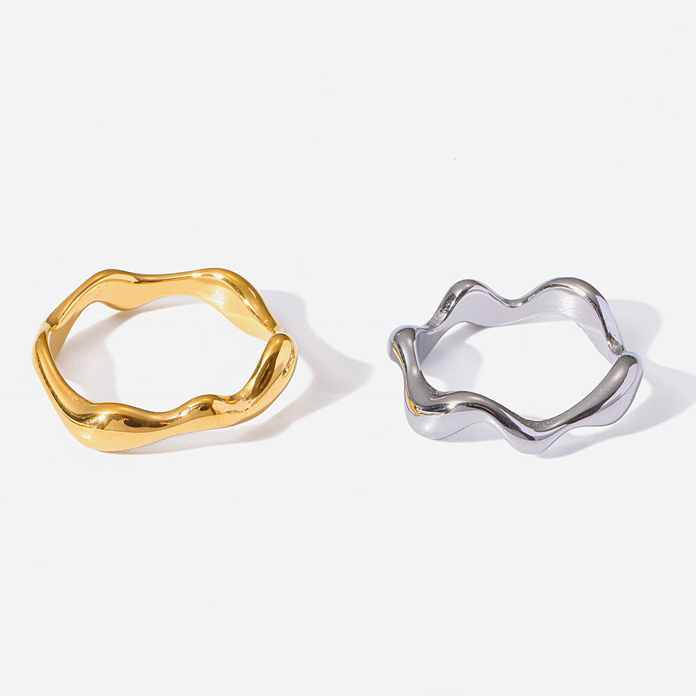 Simple Series Daily Irregular Shape Stainless Steel Waterproof   Gold Color  Minimalist Rings h5 Picture5
