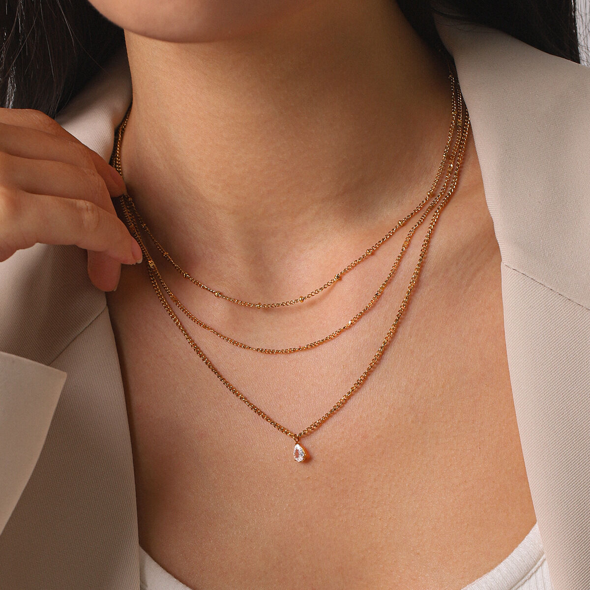 Simple  Daily Chain Stainless Steel Waterproof   Gold Color  Zircon Women's Layered Necklaces h5 Picture4