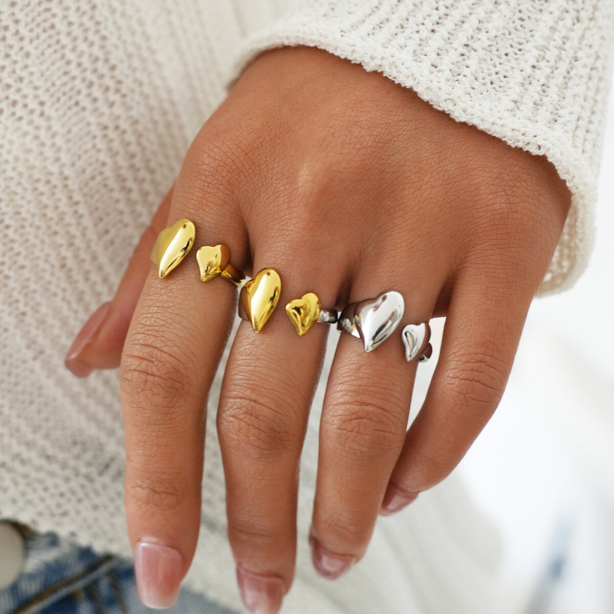 Simple Series Daily Heart Stainless Steel Waterproof   Gold Color  Statement Rings Picture2