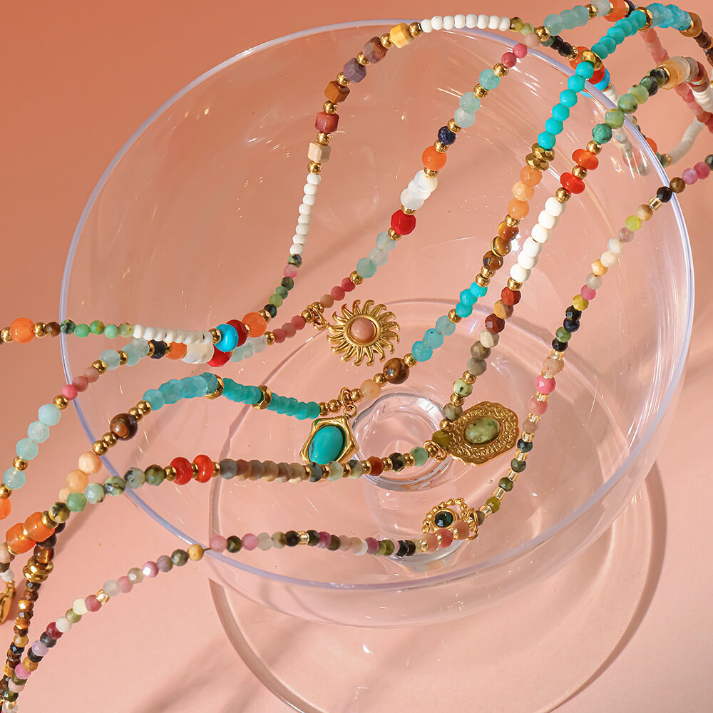Bohemian Irregular Shape Sun Beads Natural Stones   Gold Color  Natural Stone Women's Beaded Necklaces h5 Picture4