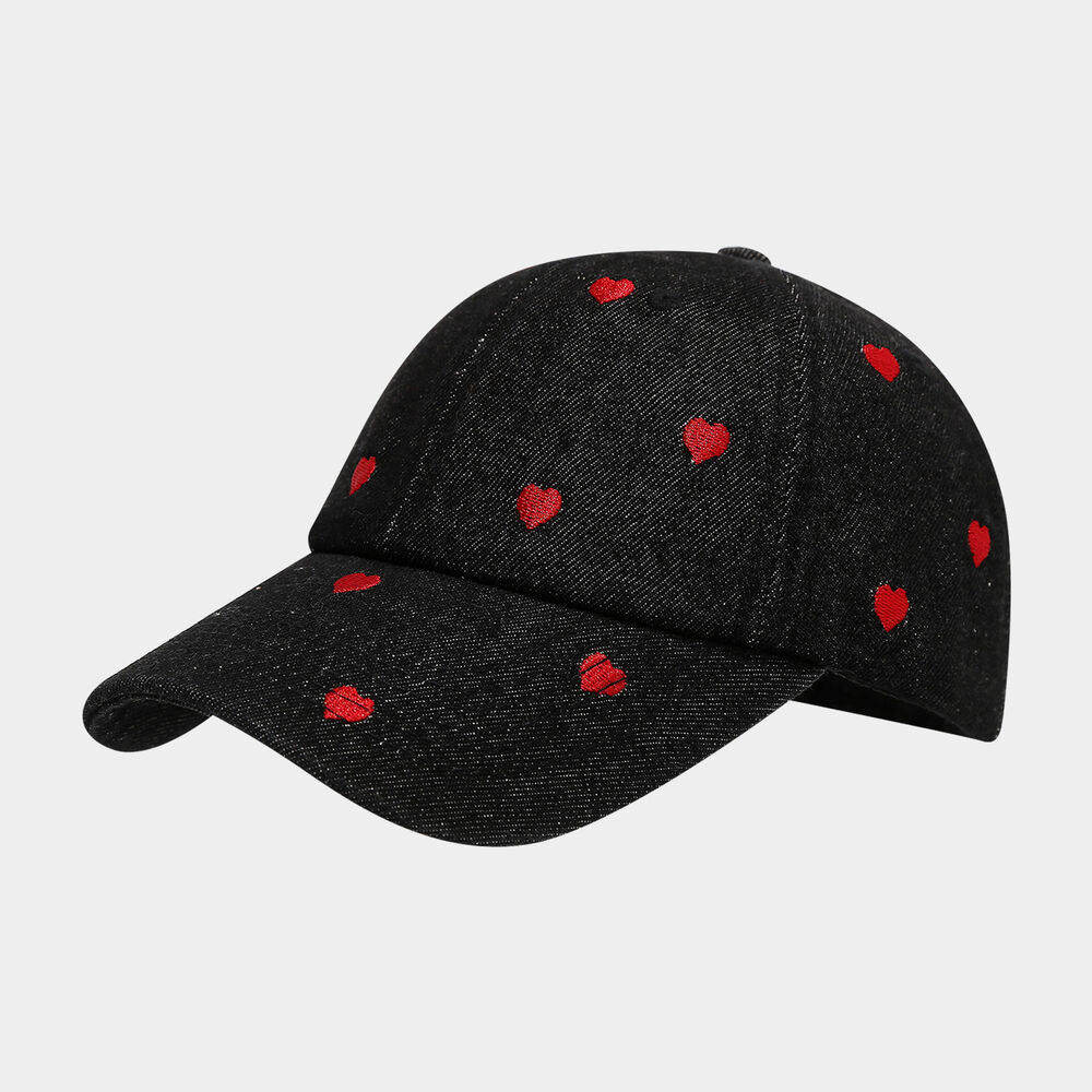 Sweet Heart Embroidery Denim Fabric Women's Baseball Cap