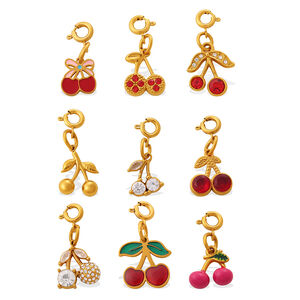 Sweet Cherry Stainless Steel Waterproof Gold Color Crystal DIY Pendants h5 Picture4