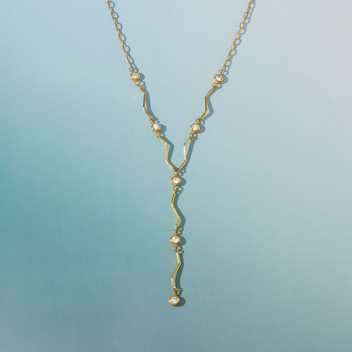 Simple Lines Stainless Steel Waterproof Gold Color Zircon Women's Pendant Necklaces h5 Picture4