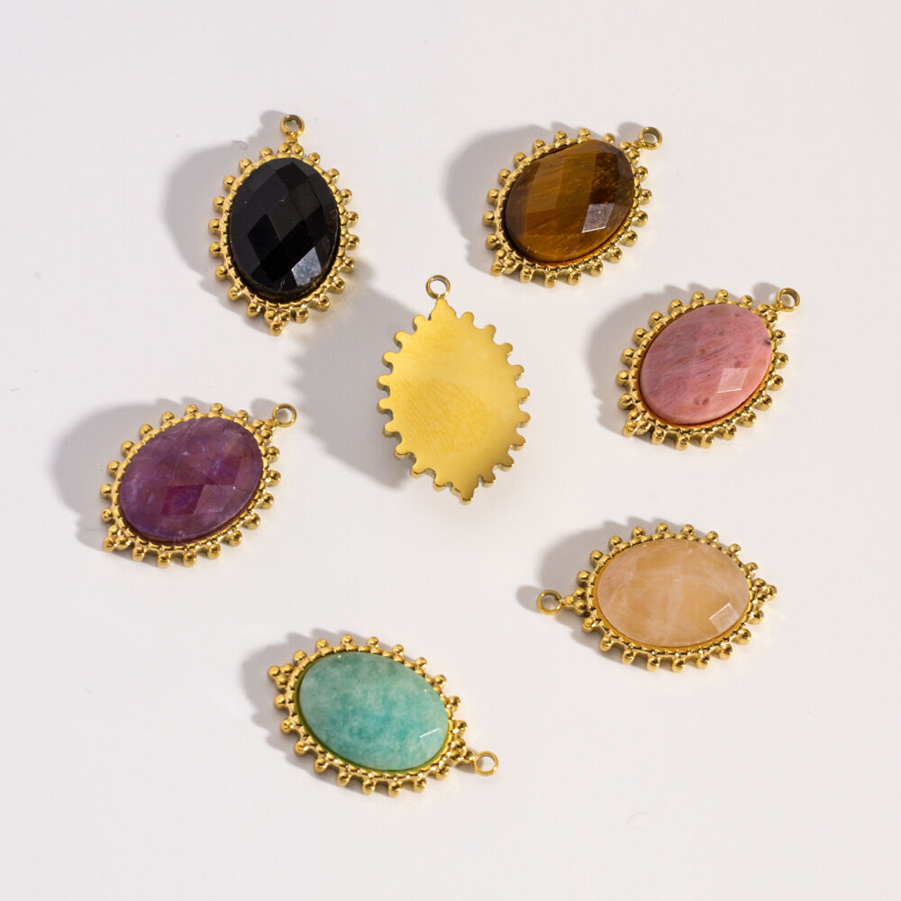Simple Series Diy Droplet Natural Stones Gold Color Women's Pendants h5 Picture3