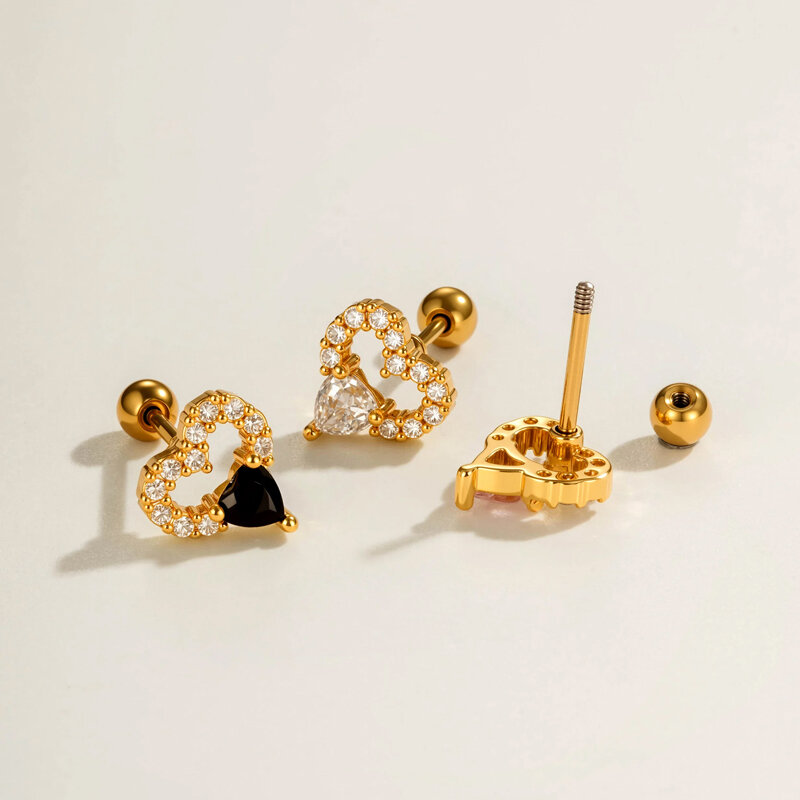 Simple Heart Copper   Gold Color  Zircon Women's Piercing Earrings Picture3