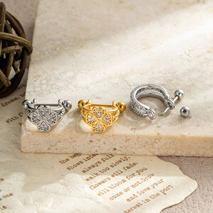 Boucles d'oreilles piercing femme en forme de cœur, couleur cuivre doré, avec zircon. h5 Image3