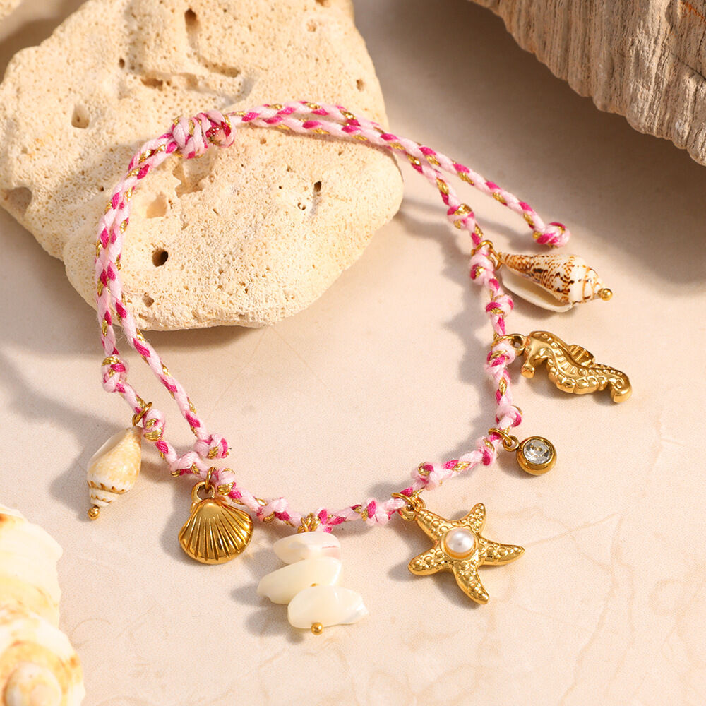 Vacation Braided Rope Gold Color Shell Women's Charm Bracelets h5 Picture3