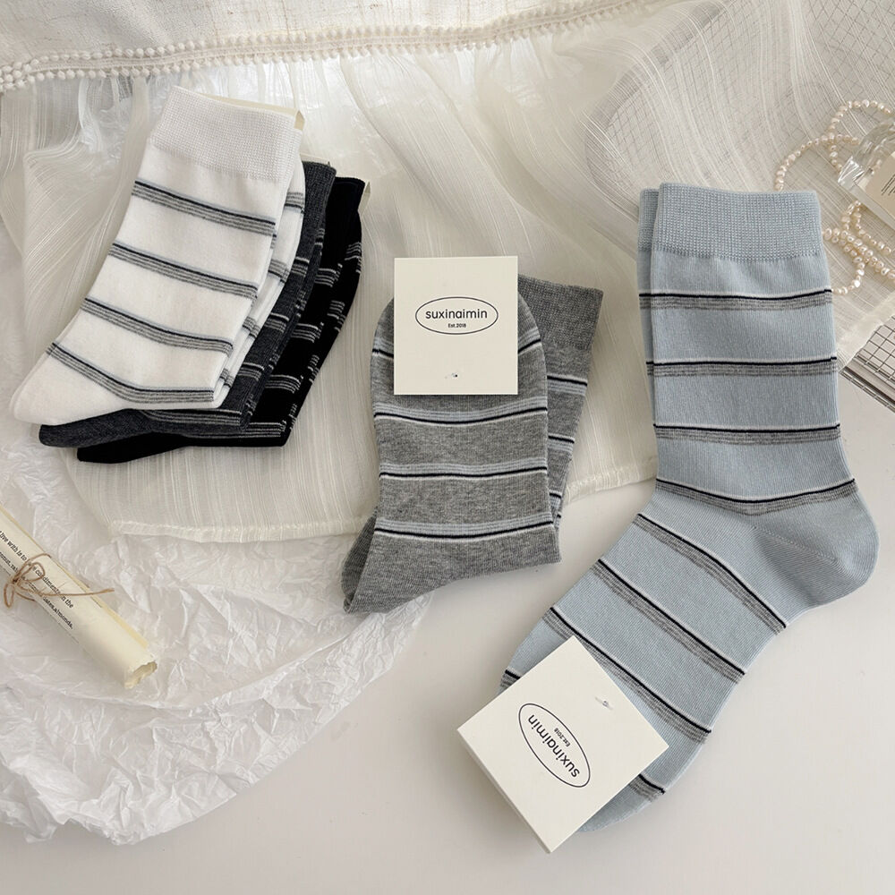 Stylish Striped Pure Cotton Mid-Calf Socks Picture2
