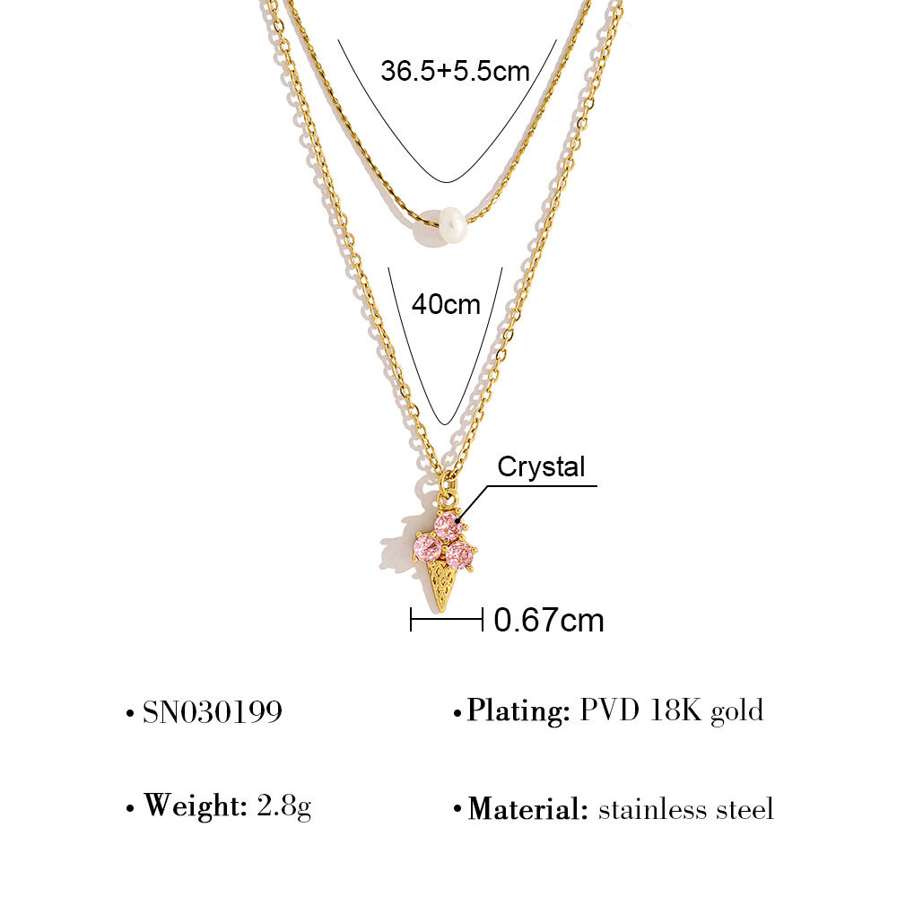 Simple Ice-cream Shape Stainless Steel Waterproof Gold Color Zircon Women's Layered Necklaces h5 