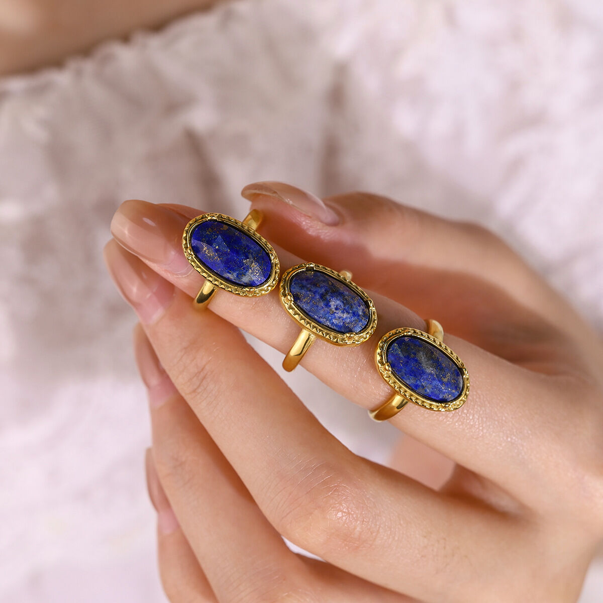 Anelli da donna in acciaio inossidabile con pietre preziose rotonde retrò, impermeabili, color oro