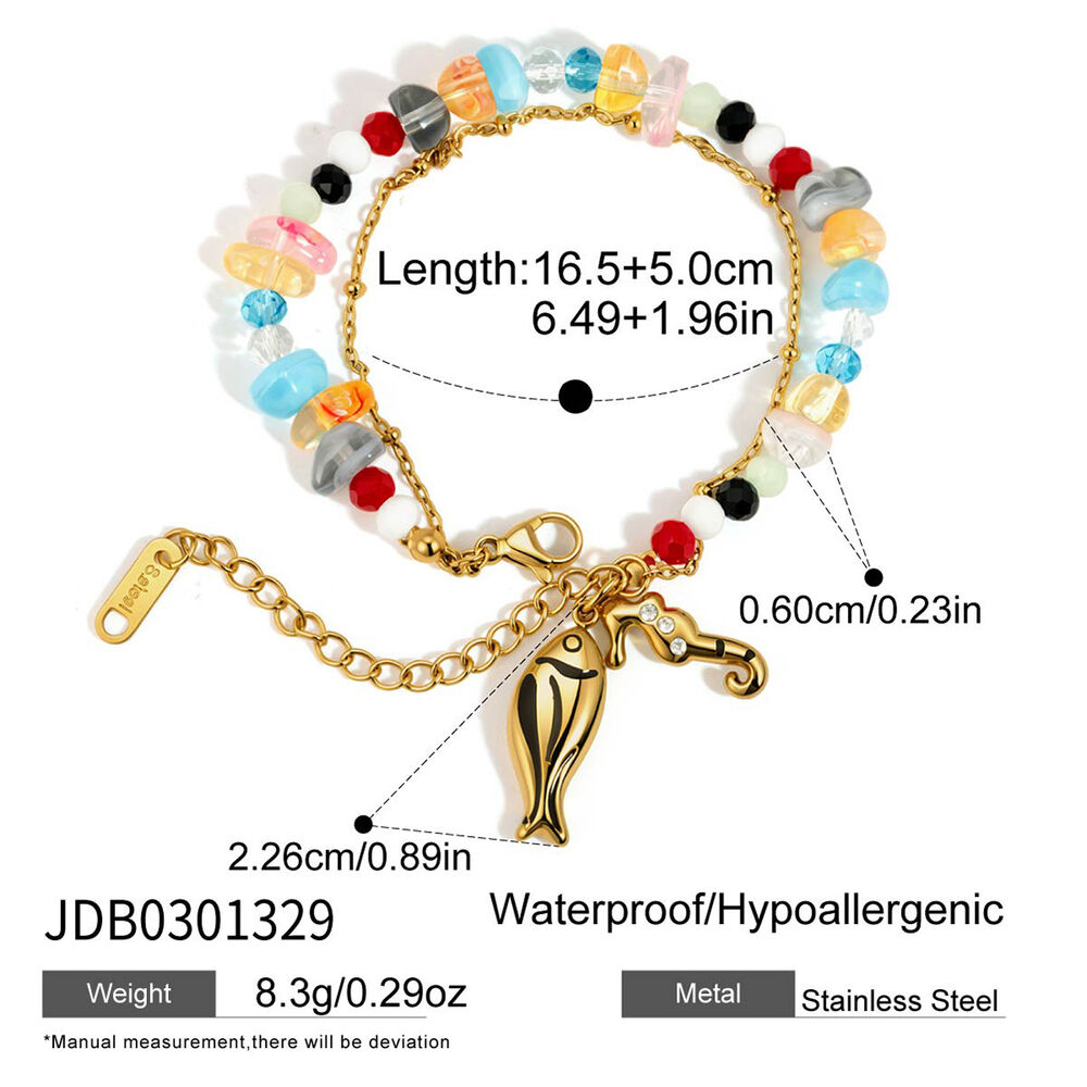 Romantic Series Sweet Beads Fish Stainless Steel Waterproof Gold Color Women's Beaded Necklaces