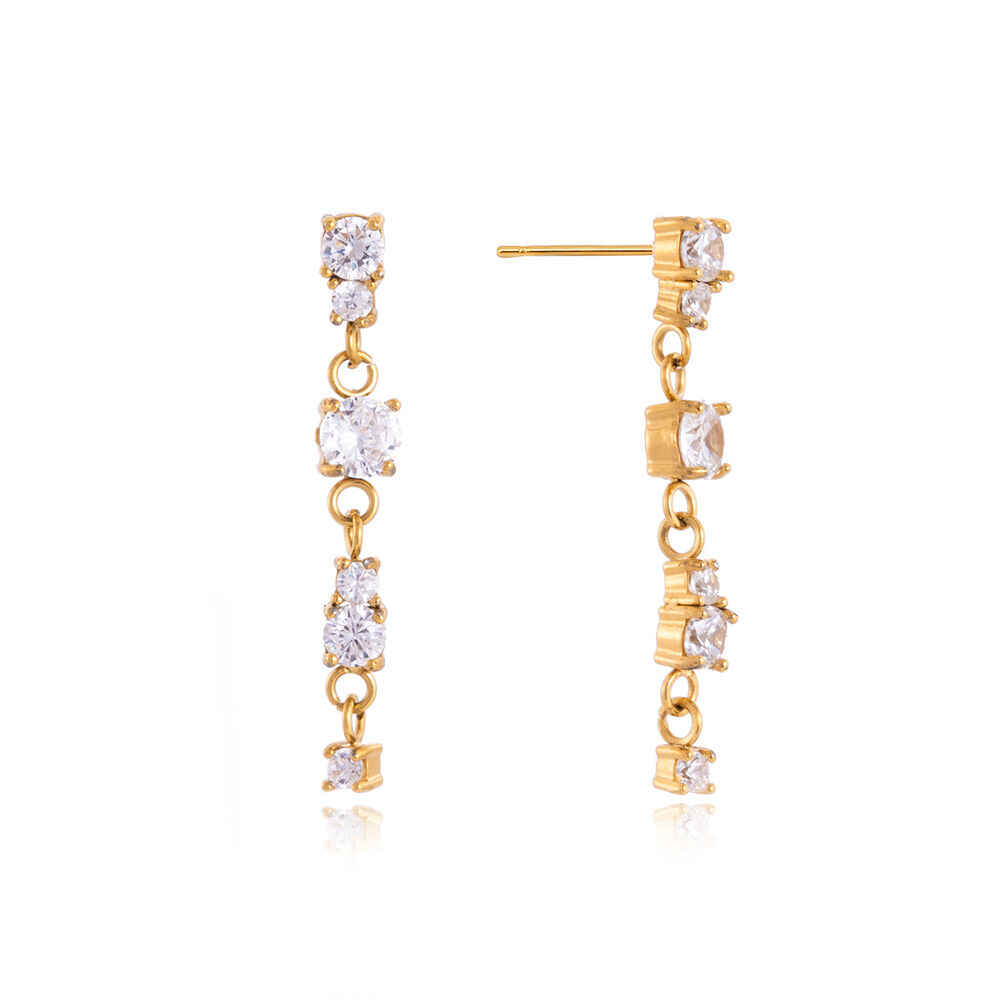 Simple Tassel Stainless Steel Waterproof Gold Color Zircon Women's Dangle Earrings Picture5