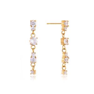 Simple Tassel Stainless Steel Waterproof Gold Color Zircon Women's Dangle Earrings h5 Picture5