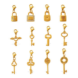 Simple DIY Daily Key Lock Stainless Steel Waterproof Gold Color Rhinestone Pendants h5 Picture5
