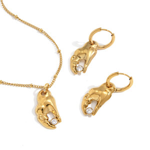 Ensembles de colliers pour femmes en acier inoxydable doré, imperméables et ornés de strass, style océanique h5 Image5