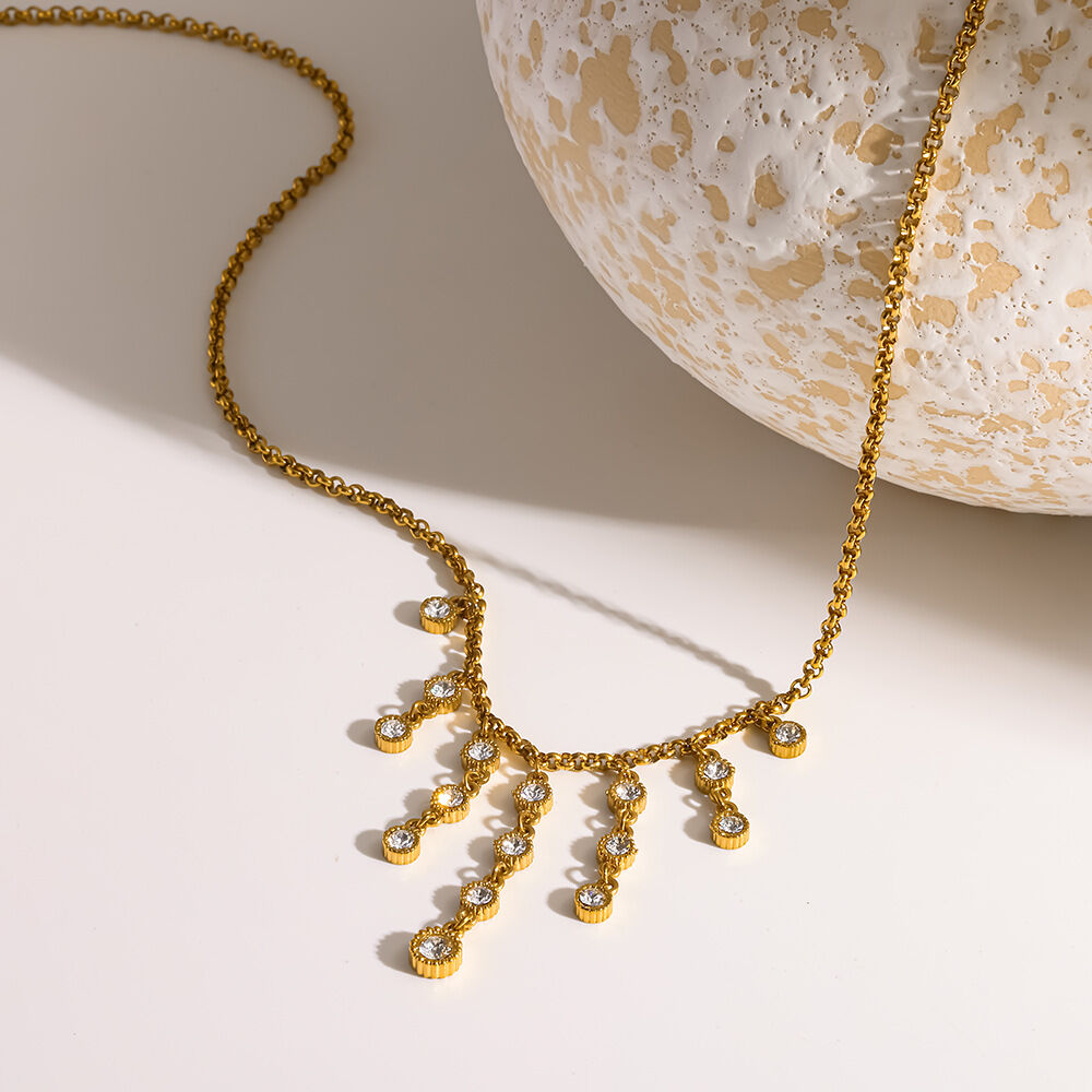 Luxurious Patchwork Geometric Shape Stainless Steel Waterproof Gold Color Zircon Women's Pendant Necklaces h5Picture3