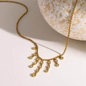 Luxurious Patchwork Geometric Shape Stainless Steel Waterproof Gold Color Zircon Women's Pendant Necklaces h5 Picture3
