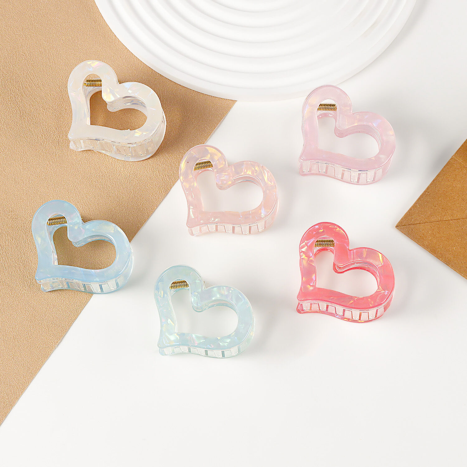 Pinzas para el cabello de mujer de acetato de color liso, de la serie Simple Sweet Heart.