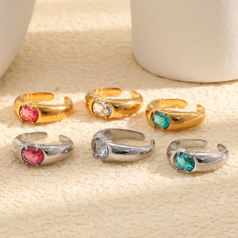 Luxurious Series Elegant Circle Stainless Steel Waterproof   Gold Color  Women's Gemstone Rings 2