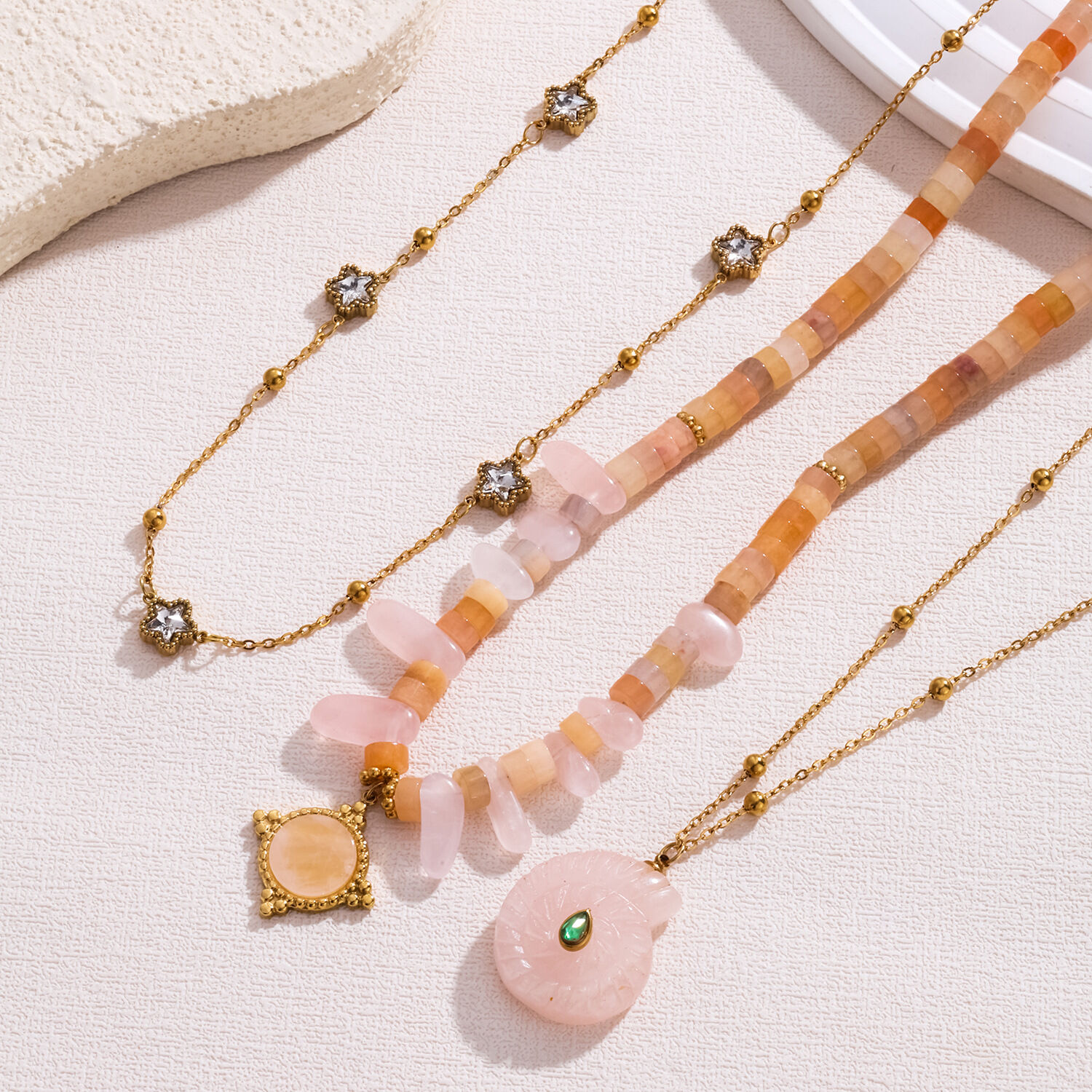 Serie Romantica, Perline Dolci, Stella, Conchiglia, Pietre Naturali, Colore Oro, Collane da Donna con Perline 2