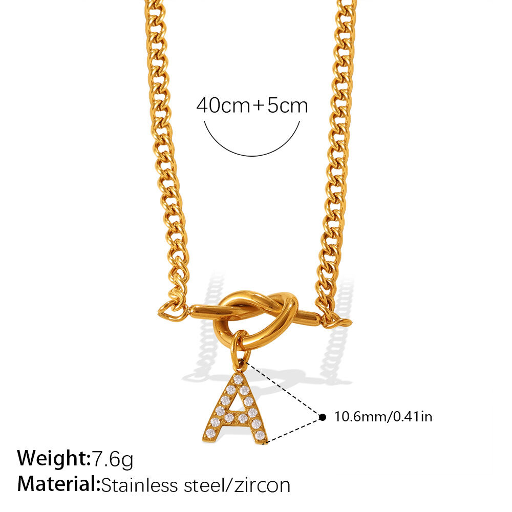 Letter Stainless Steel Waterproof Gold Color Zircon Women's Pendant Necklaces 