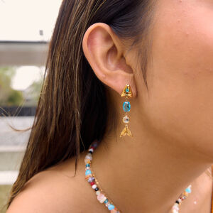 Luxurious Series Retro Fish Stainless Steel Waterproof Gold Color Zircon Women's Dangle Earrings h5 Picture3