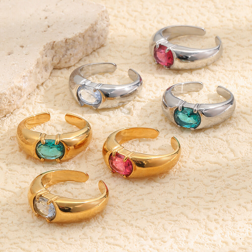 Luxurious Series Elegant Circle Stainless Steel Waterproof   Gold Color  Women's Gemstone Rings