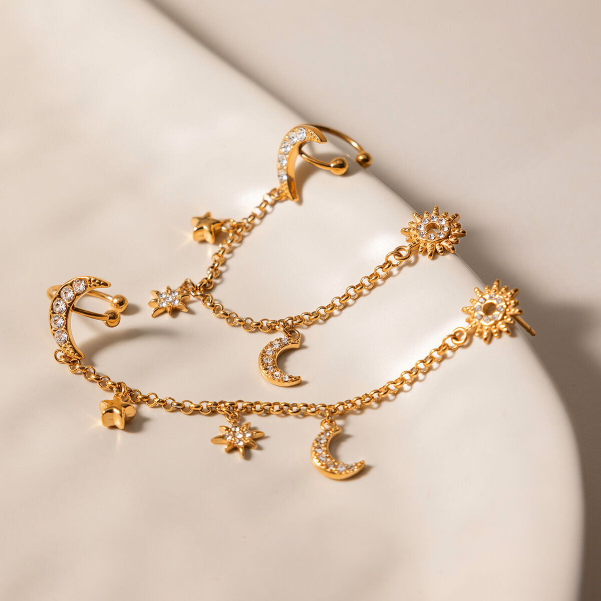 Simple Star Moon Stainless Steel Waterproof Gold Color Rhinestone Women's Dangle Earrings Picture4