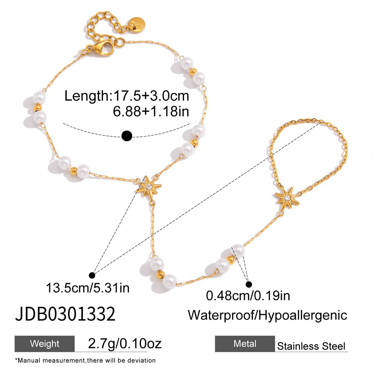 Simple Series Sweet Beads Chain Stainless Steel Waterproof   Gold Color  Women's Hand Chain 