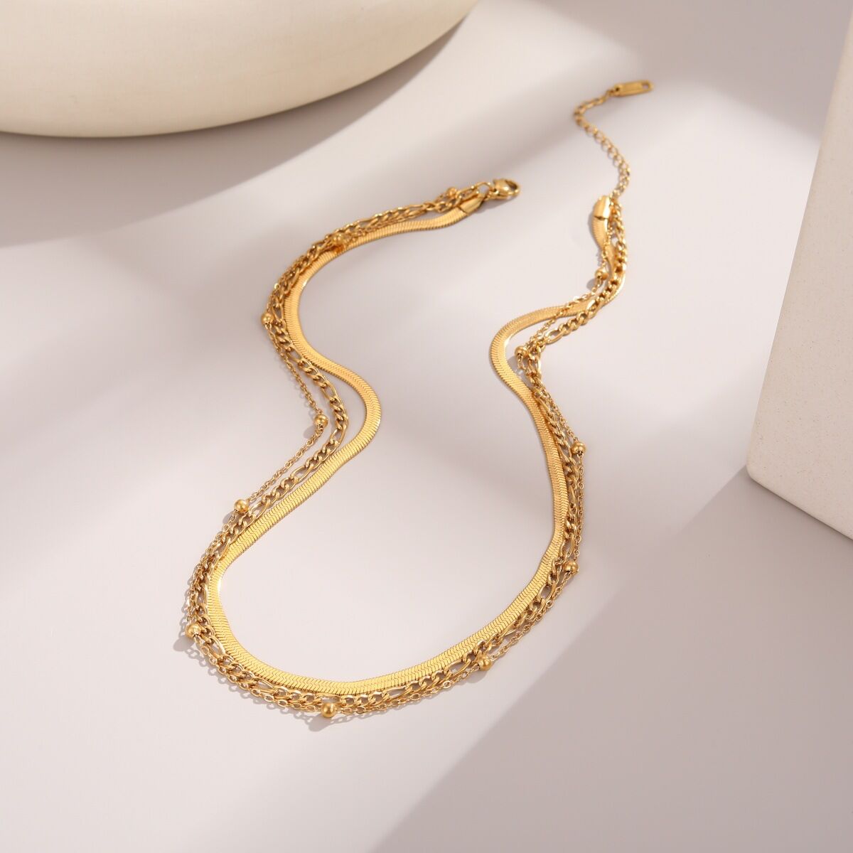 Simple  Daily Irregular Shape Chain Stainless Steel Waterproof   Gold Color  Beaded Necklaces Picture4