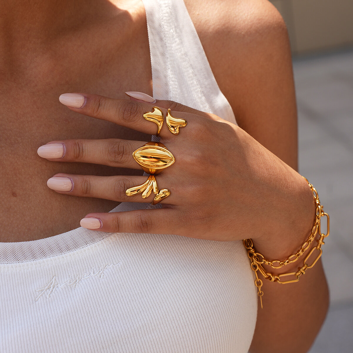 Simple Series Daily Irregular Shape Stainless Steel Waterproof Gold Color Ring Sets Picture4