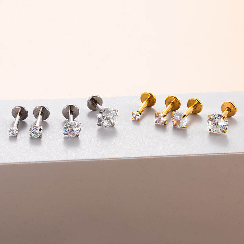 Simple Geometric Shape Stainless Steel Waterproof Gold Color Zircon Women's Piercing Earrings h5Picture5