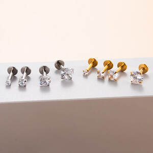 Simple Geometric Shape Stainless Steel Waterproof Gold Color Zircon Women's Piercing Earrings h5 Picture5